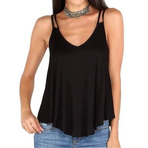 MakeMeChic Black Reversible Double V-Neck Loose Spaghetti Strap Tank Top